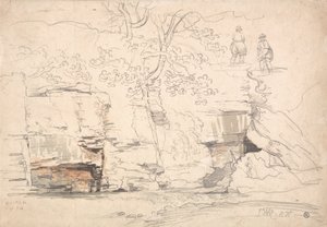 Une colline rocheuse avec des arbres et des figures - James Ward